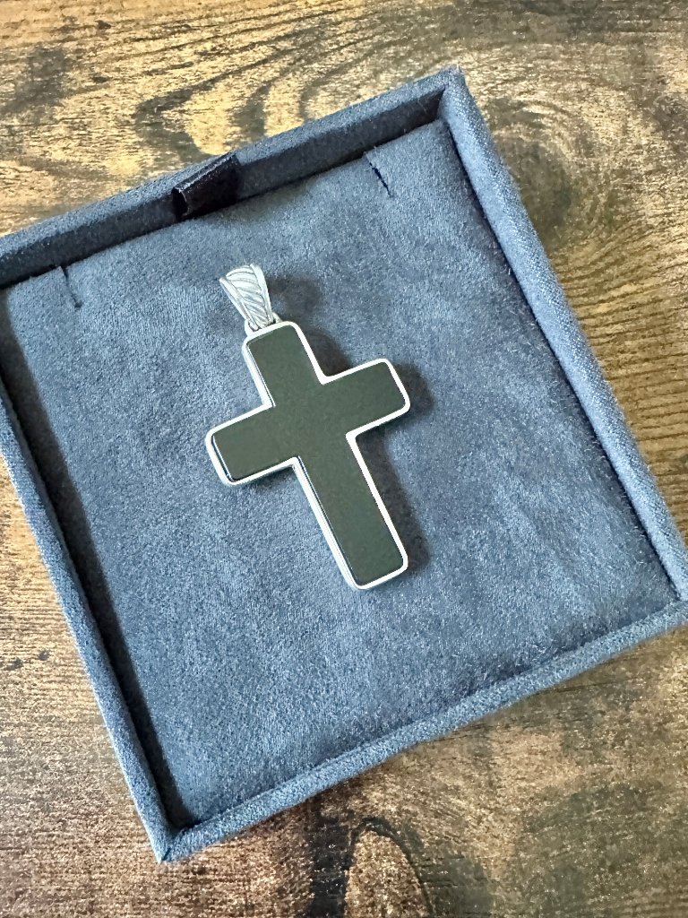 David Yurman Large Chevron Cross Pendant W/ Black Onyx